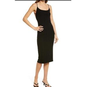 Reformation Rockie Dress Black Ribbed Strap Midi Dress Size Large NWT